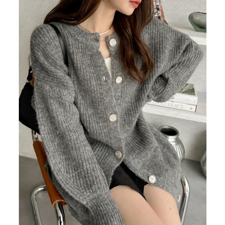 ふんわり モヘアタッチ メランジニット オーバーサイズカーディガン