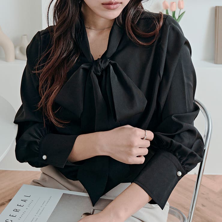 2wayシフォンジョーゼットボウタイブラウス 3サイズ 前後2WAY[品番