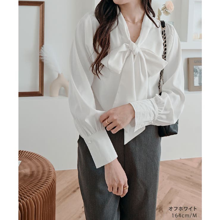 2wayシフォンジョーゼットボウタイブラウス 3サイズ 前後2WAY[品番