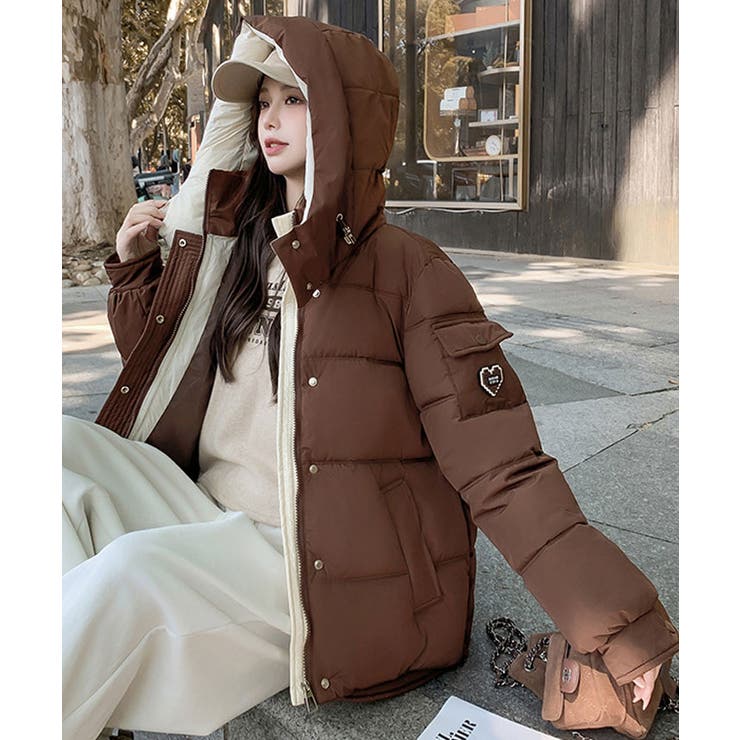 SHOPLIST限定】フェイクダウンバイカラーフーディージャケット 2サイズ