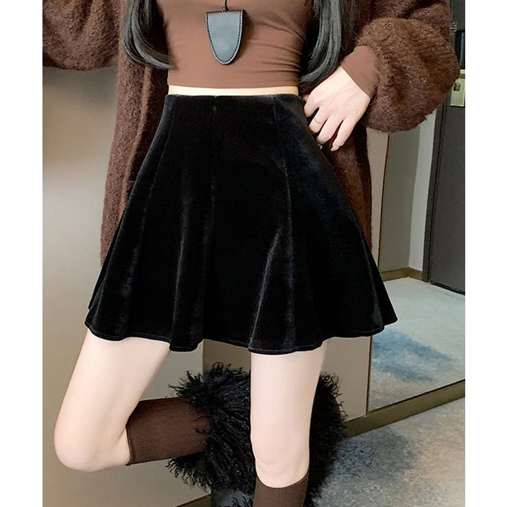 インパン付きミニフレアベロアスカート ボトムス ミニスカート[品番