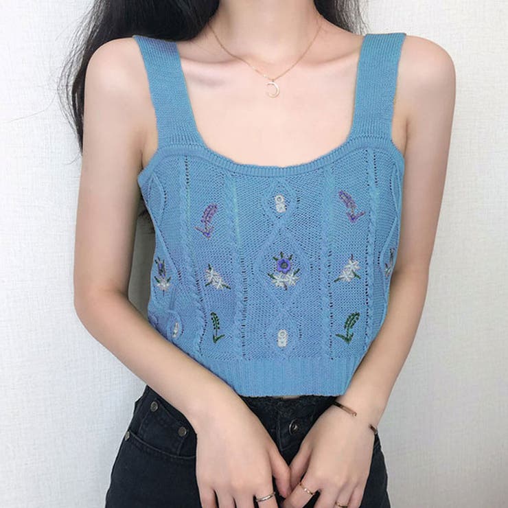 SHOPLIST限定】花柄刺繍ショートキャミソール トップス ショート