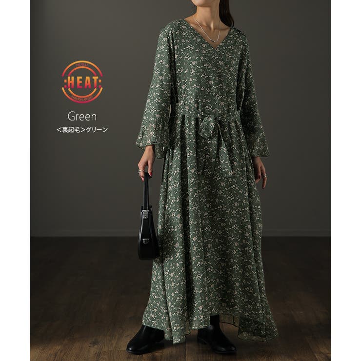 ワンピース シフォン 着痩せ ロングワンピース ロング ワンピ 花形