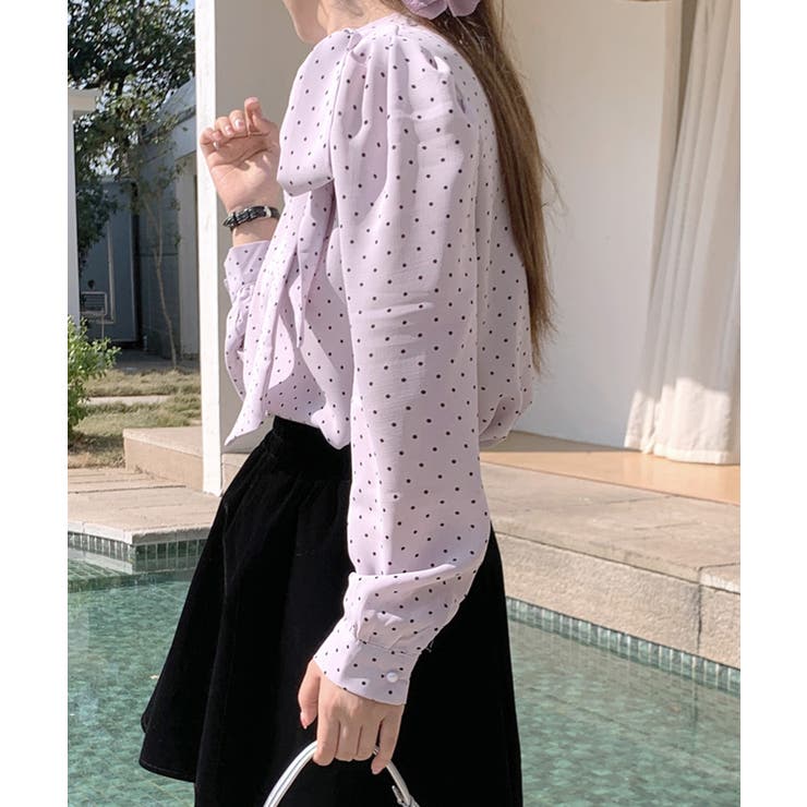 ドット柄ブラウス ネックリボン ボウタイ[品番：NETW0001869]｜Riff