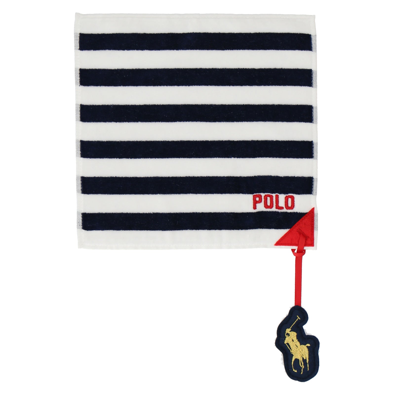 NEW】婦人ミニタオル #129a ストライプ ポロポニーチャーム付き ピンク