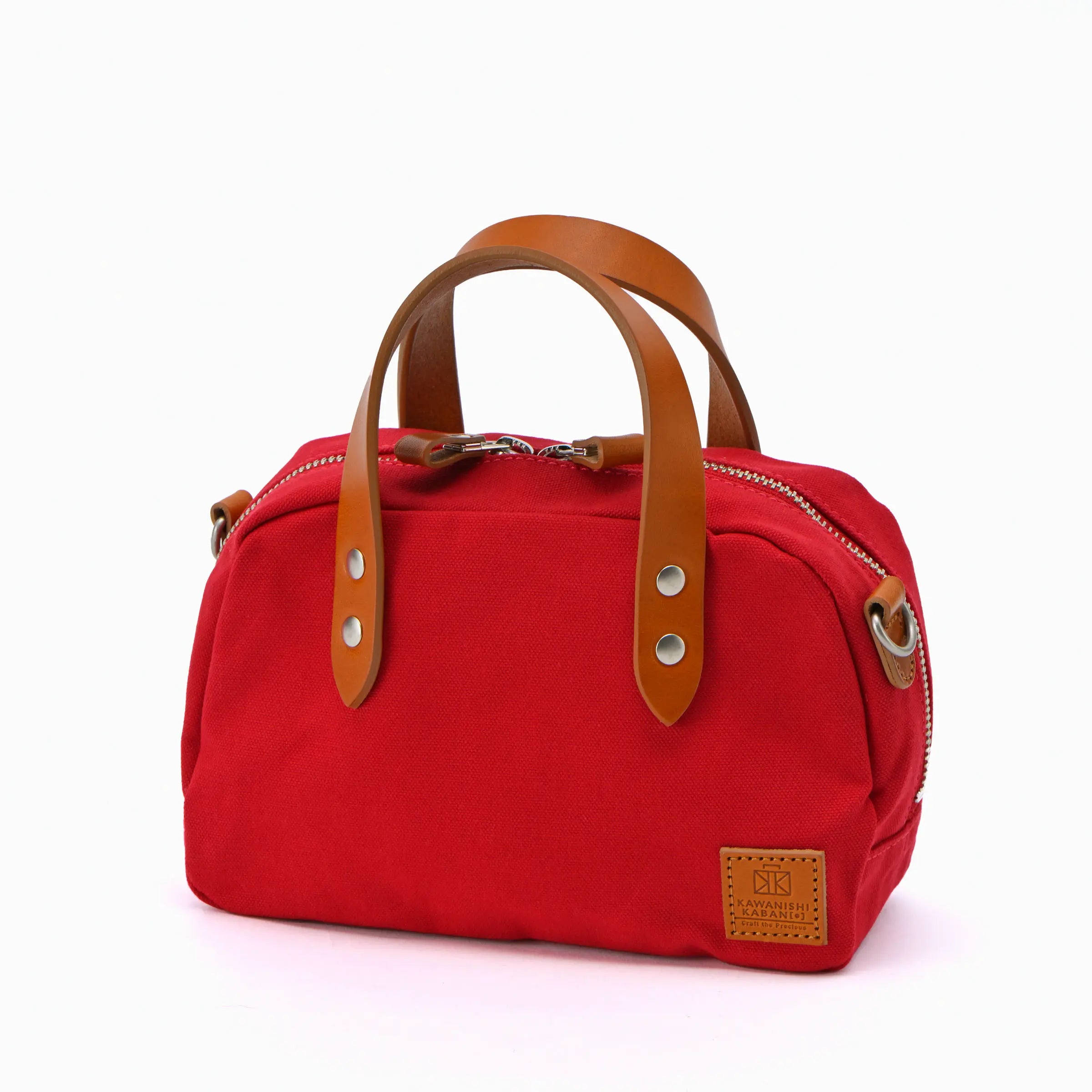 帆布のミニボストン×レザーハンドル｜ファスナー付きで安心【comame