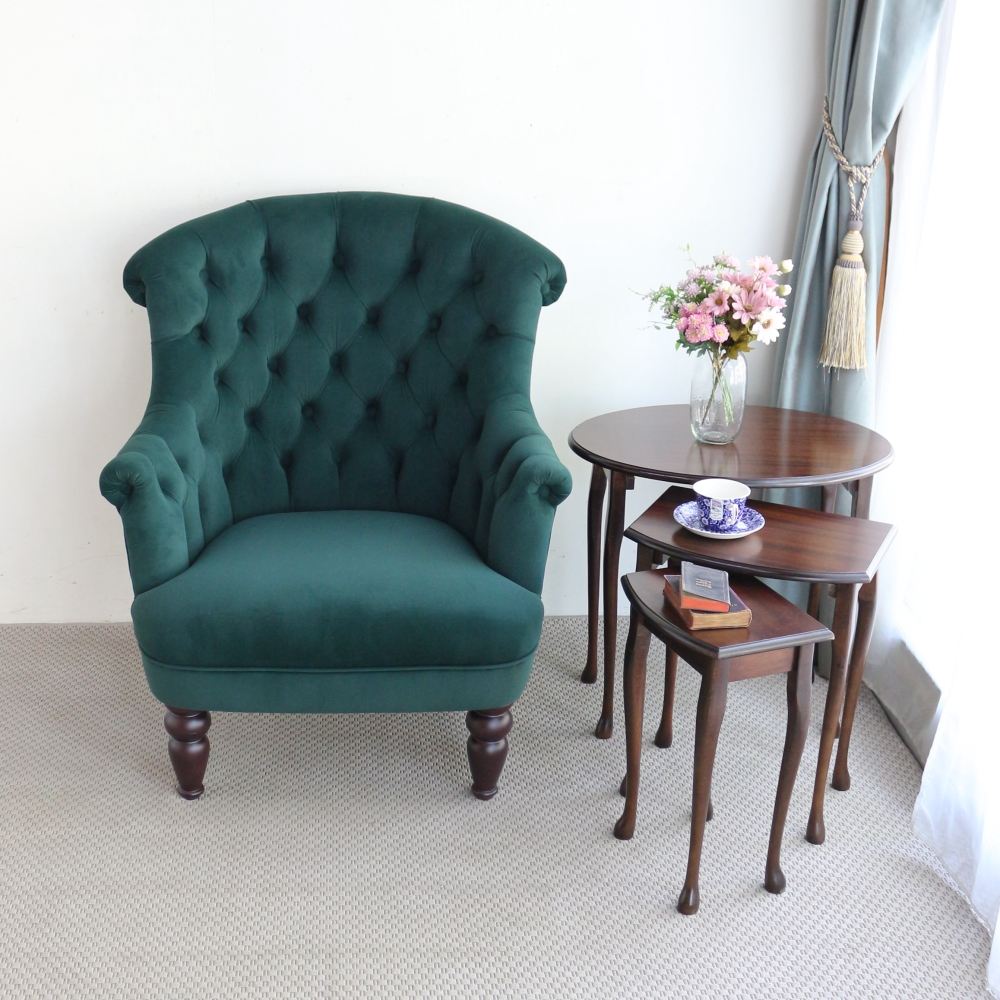 リッチなボタンバック♪ 1人掛けソファ／グリーン EB1-221217