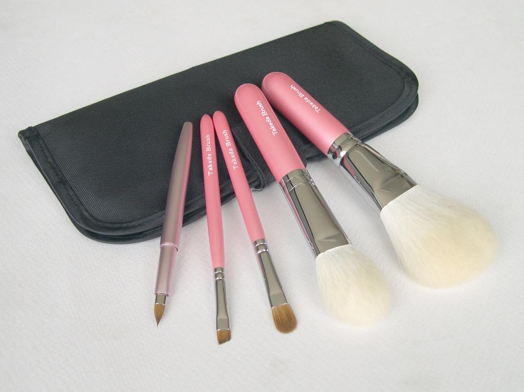 竹田ブラシ ベーシック 化粧ブラシ5本セットピンク軸 ポーチ付 SPECIAL
