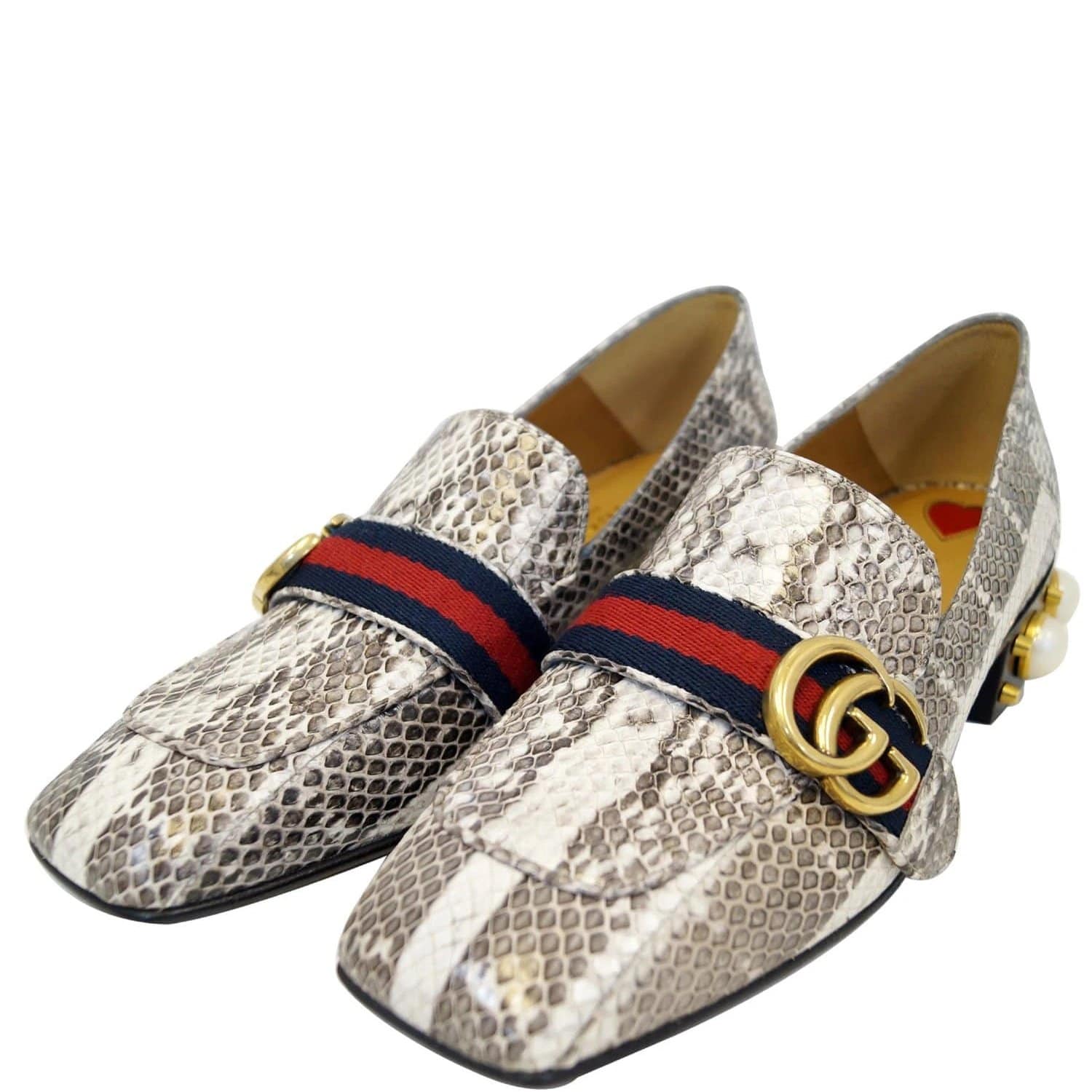 Gucci Mid-Heel GG Snakeskin Loafer Size US 7 Grey