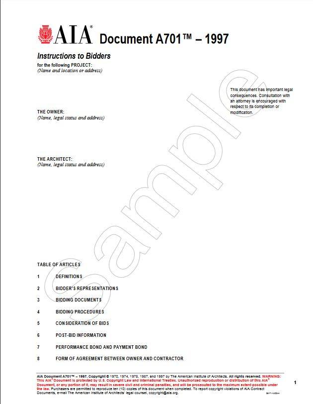A701–2018, Instructions to Bidders - AIA Bookstore