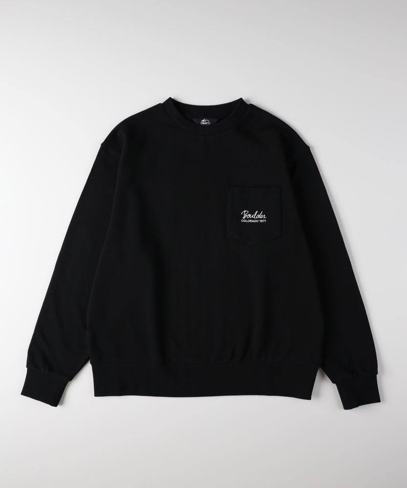 胸ポケット刺繍ロゴクルーネックトレーナー(M オリーブ): トップス