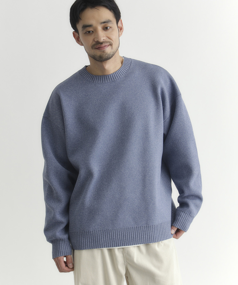 ウォッシャブルニットメランジクルーネックセーター(S ブルー