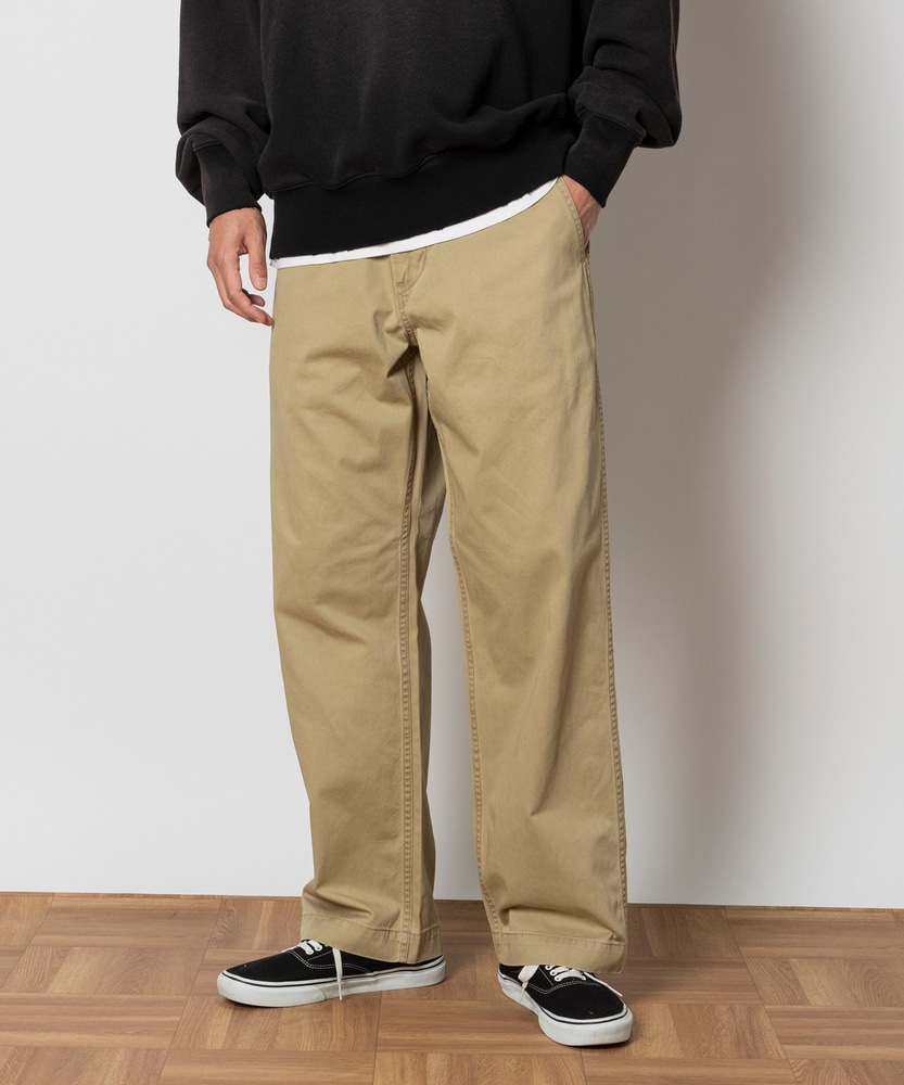 ワイドストレートチノパンツ【自宅で試着、返品送料無料】(S ベージュ