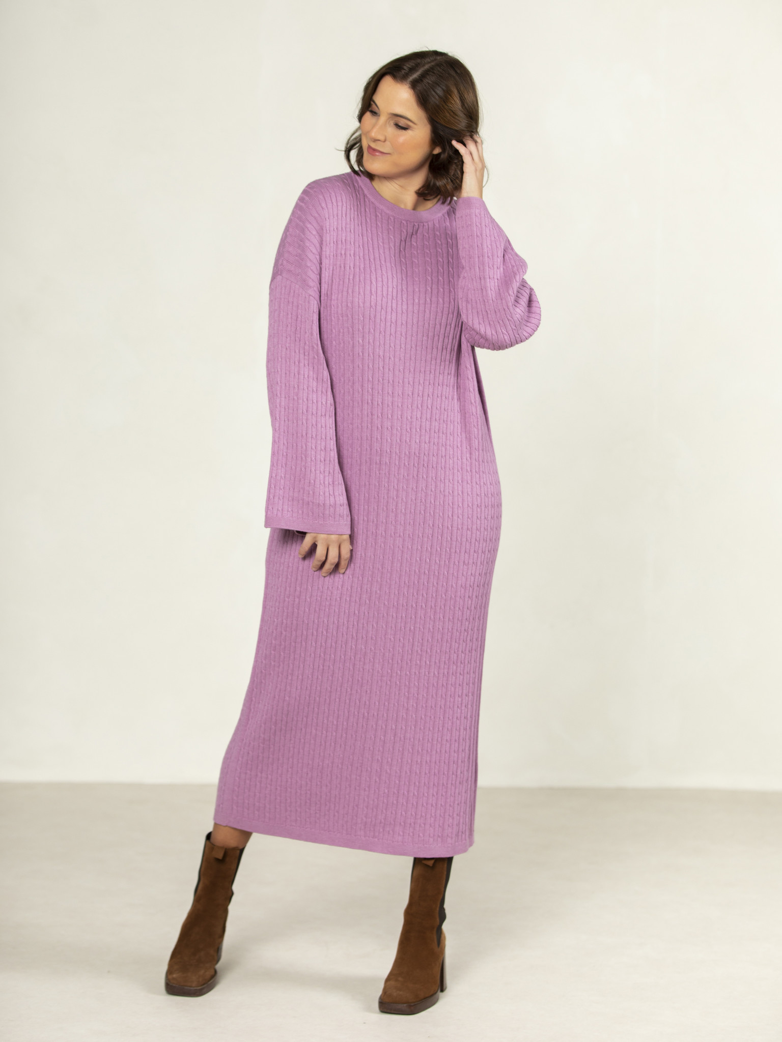 Les Soeurs Cable Knitted Dress Ciara Lilac | Les Soeurs
