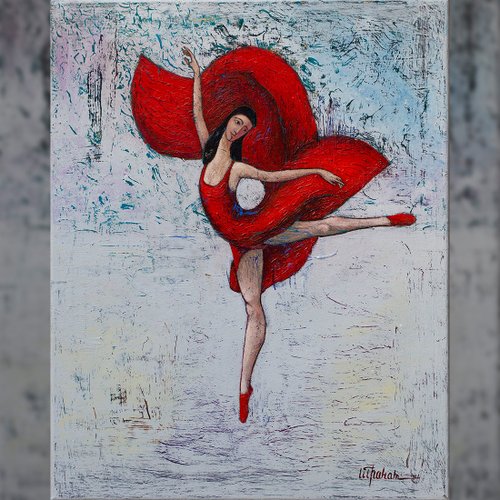 ロシア 抽象芸術 キャンバスにアクリル絵の具 オリジナル絵画 赤い