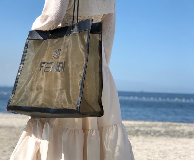 日本直送 名牌中古包 】FENDI フェンディ ロゴ レザー×ナイロン