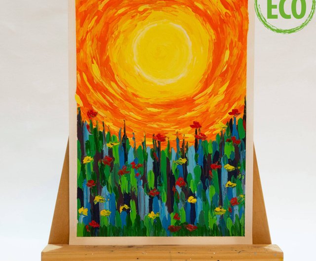 タイ 太陽の絵の花植物オリジナルアート草アートワークスター太陽系