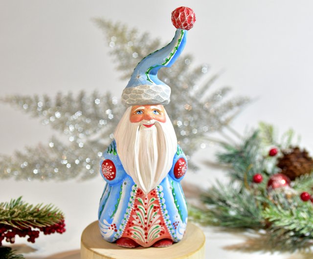 送料無料】ロシア ロシアの塗られたサンタ、水色のサンタクロース