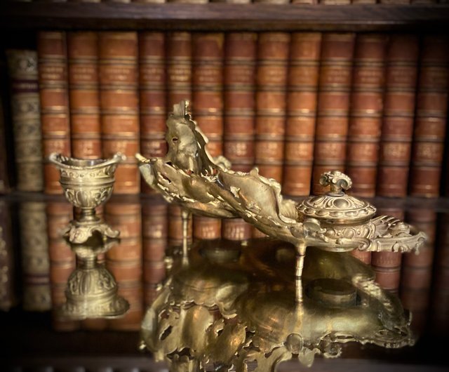 台湾 稀少 18-19世紀 フランス ロココ様式 鎏金青銅インクスタンド