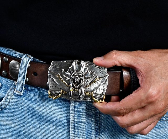 送料無料】台湾 海賊スカル デザインベルトバックル / ベルトヘッド