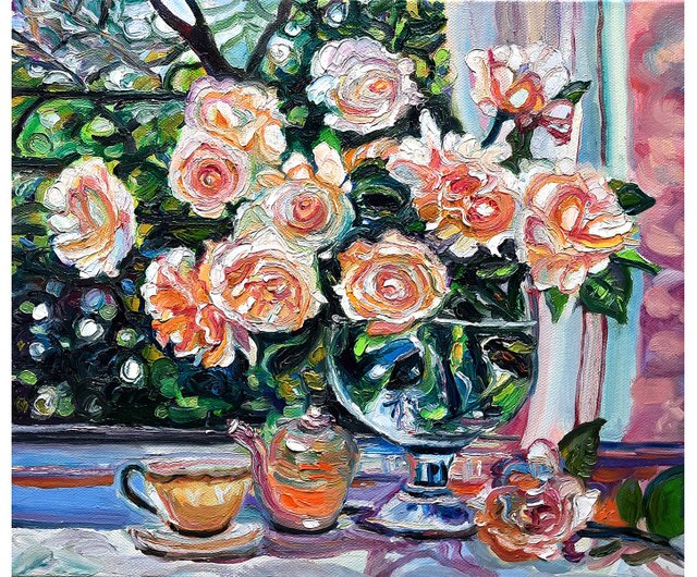 送料無料】ロシア バラの絵画花のアート絵画オリジナルのオイルアート