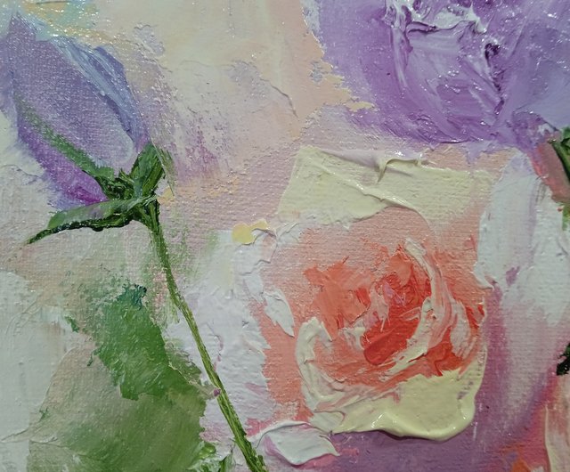 キャンバス油絵 専用 デリケートローズからアイボリーの空間 大きい