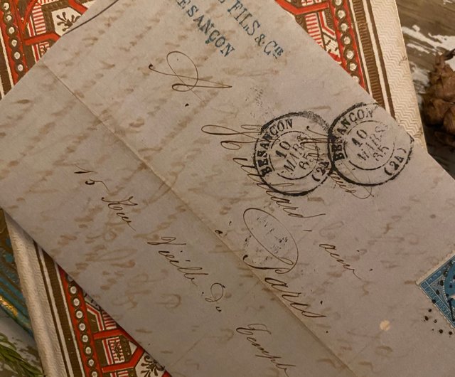 台湾 19 世紀のフランスの手書きのアンティーク手紙（郵便料金付き