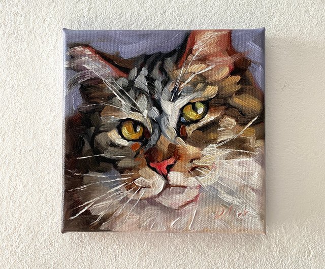ロシア 猫の肖像画 オリジナルペットアートワーク 油絵キャンバス 6x6