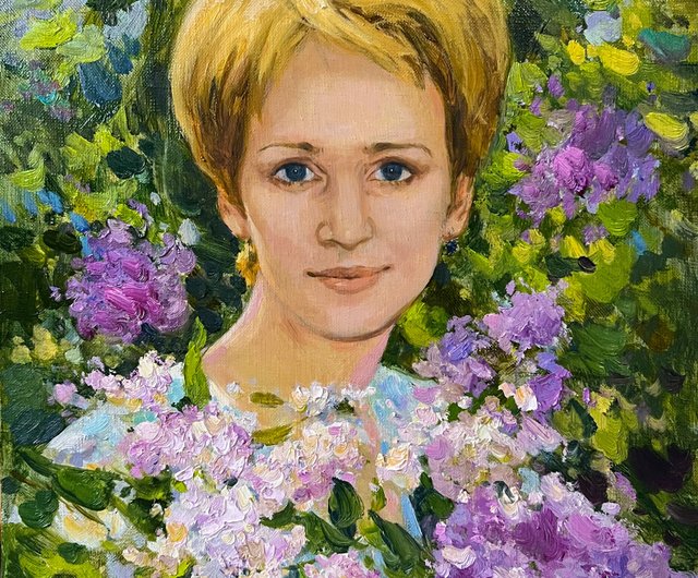 送料無料】ロシア 油絵で描かれた少女のカスタム肖像画オリジナル絵画