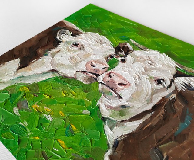 ロシア 農場の動物の絵牛オリジナルアート動物のアートワーク油絵農場