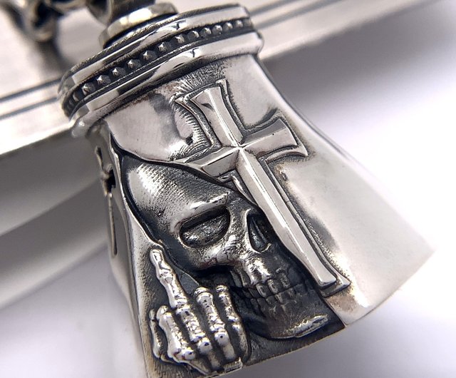 送料無料】スカル バイク ベル キーホルダー/シルバー925/シルバー