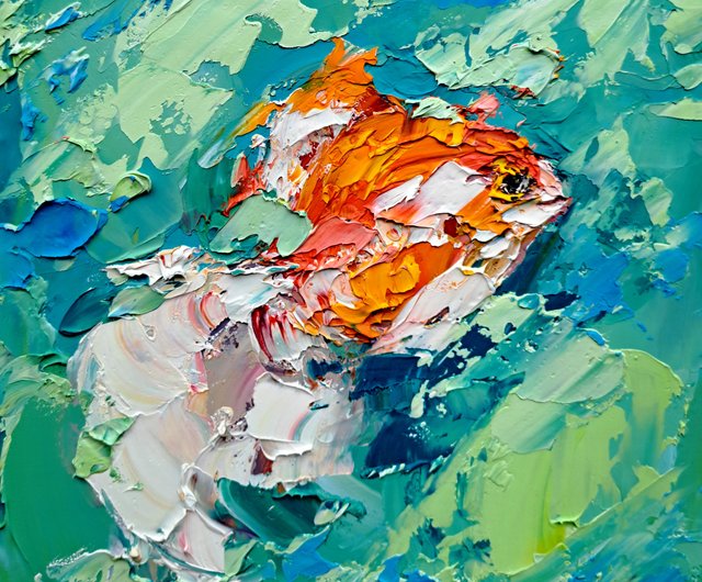 Popon】油絵 絵画「魚たちの海中公園」 油彩画 原画 P20 Popon】油絵