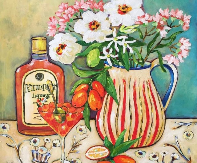 ロシア 花の絵静物画キャンバスに油絵酒の花の絵装飾 Gala - Pinkoi