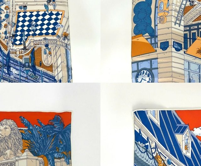 台湾 エルメス限定イラスト風スカーフ、定番のオレンジボックスが