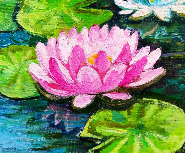 送料無料】ロシア 蓮の絵の花オリジナルアートオイルキャンバス睡蓮