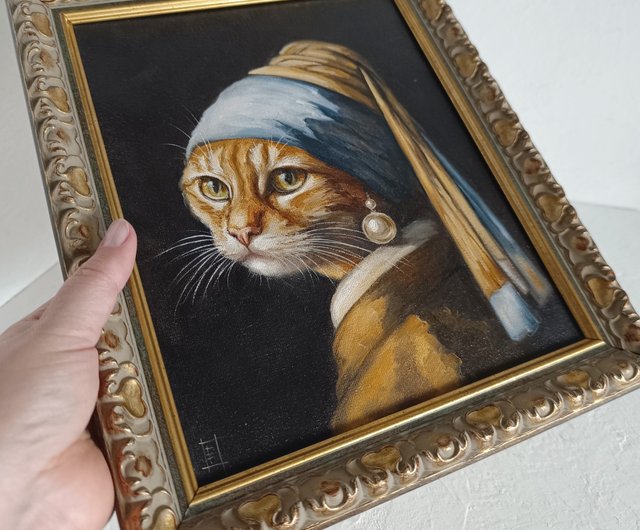 メルカリ 絵画 絵 額付き ( 白 ) 油絵 F3-072819 祈り犬猫女の子