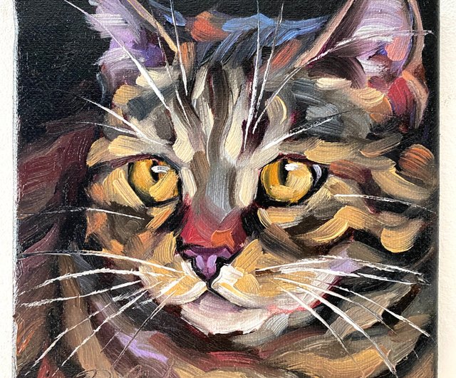 ロシア 猫の肖像画 オリジナルペットアートワーク 油絵キャンバス 6x6