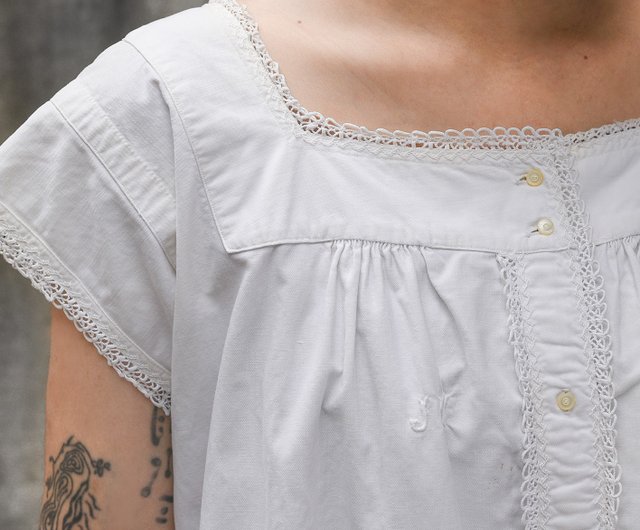 台湾 1900-30s フランスアンティークリネンドレス / アンティーク