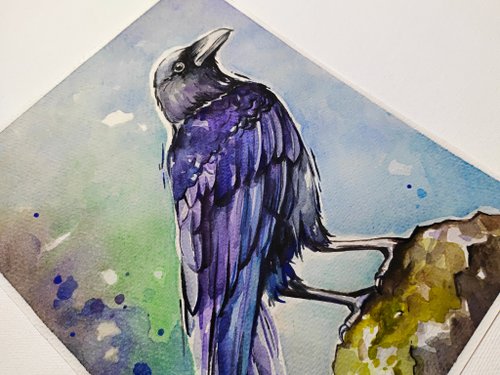 ロシア カラスの絵鳥原画 カラス アートワーク 水彩画 カラス ウォール