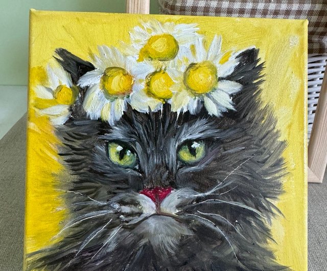 送料無料】ベラルーシ 猫とヒナギクの絵。油絵 Lana Sv - Pinkoi