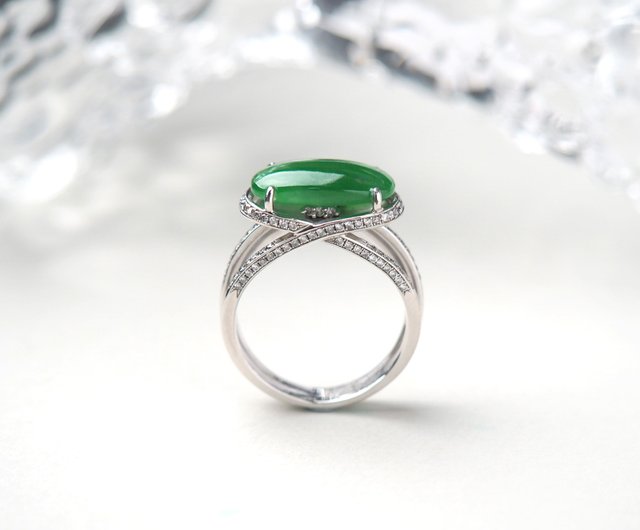 台湾 グリーン翡翠/18Kゴールド/本物のダイヤモンド天然グレード A