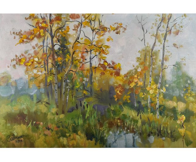 絵画 油絵 原画 木のある風景 風景画 F8サイズ S.I 絵画 油絵 原画