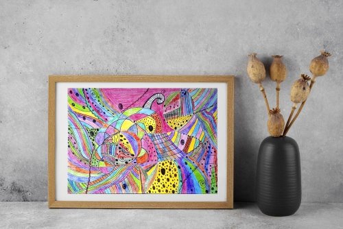 送料無料】ロシア 抽象画 #2027, 抽象鉛筆画 コンテンポラリー モダン