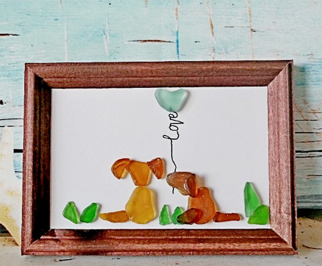 ロシア 犬のシーグラスアート/犬のギフト/彼女への犬のアートギフト/犬