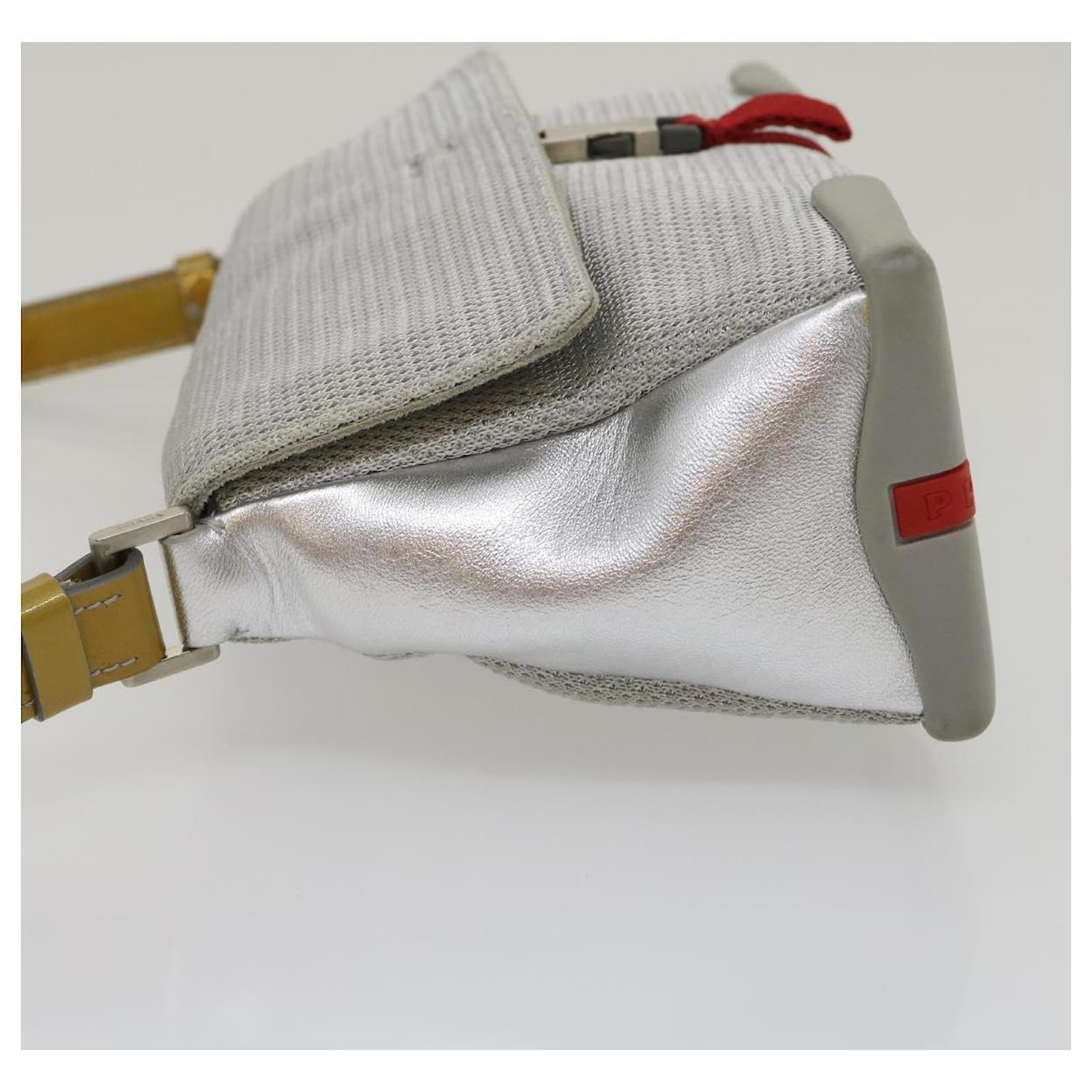 PRADA PRADA Sports Shoulder Bag mesh Silver Auth ar7093 Silvery