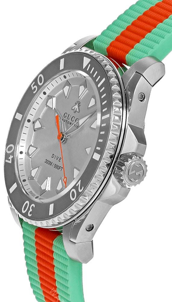 GUCCI Dive AUTO 40MM SS Silver Dial Turquoise Rubber Men's Watch
