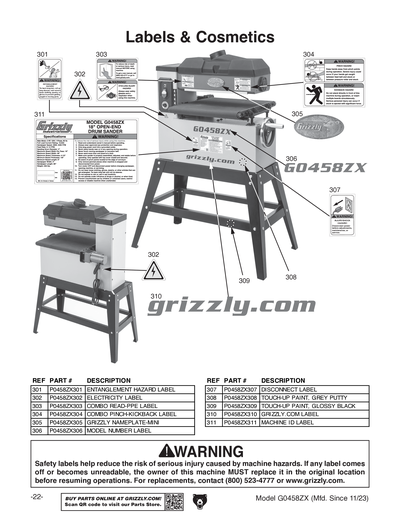 Parts for G0458ZX 18