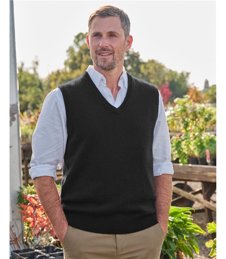 Black | Mens Classic Lambswool Vest | WoolOvers US