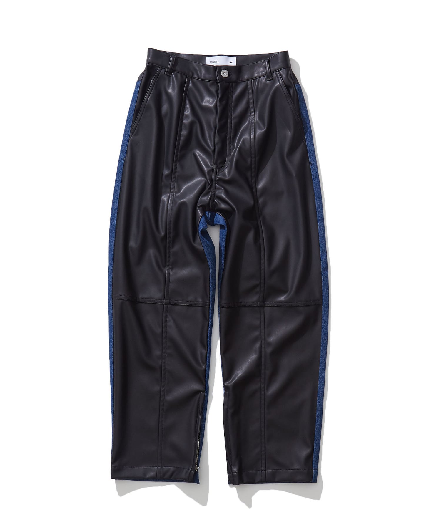 SET UP】DENIM×FAKE LEATHER DOCKING PANTS｜CONVERSE TOKYO