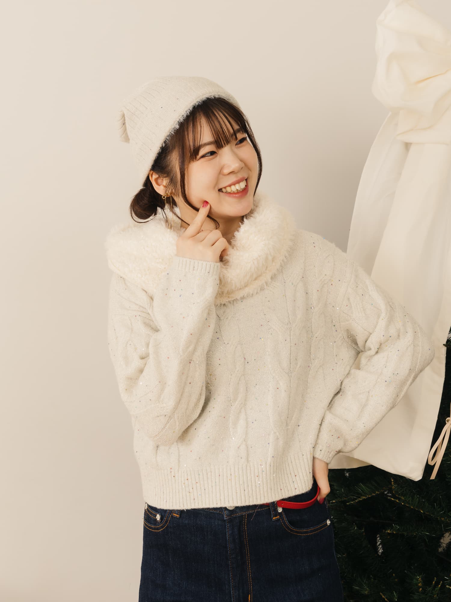 YUNA SANTA】スパンコールケーブルミックスニット | 小柄・低身長女性